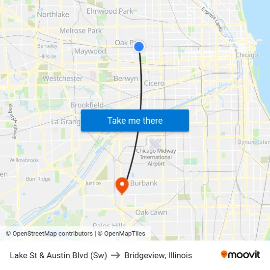 Lake St & Austin Blvd (Sw) to Bridgeview, Illinois map