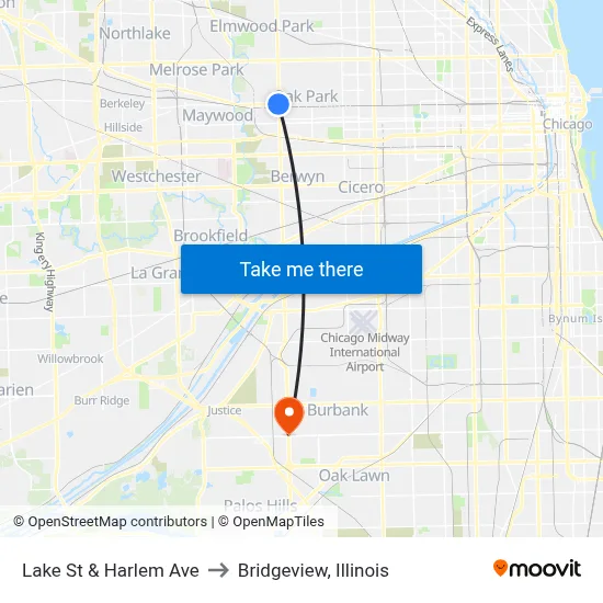 Lake St & Harlem Ave to Bridgeview, Illinois map