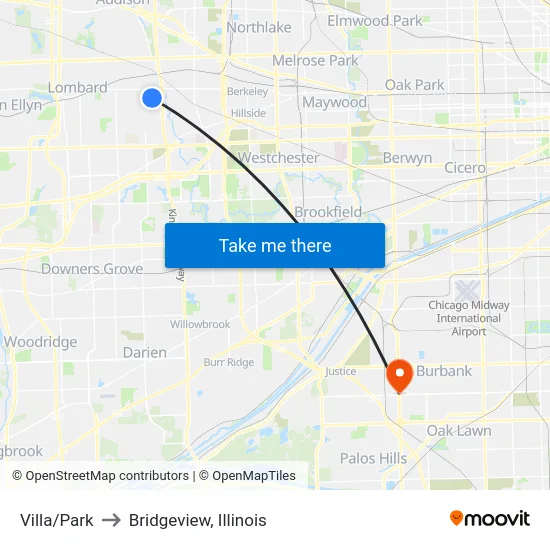 Villa/Park to Bridgeview, Illinois map