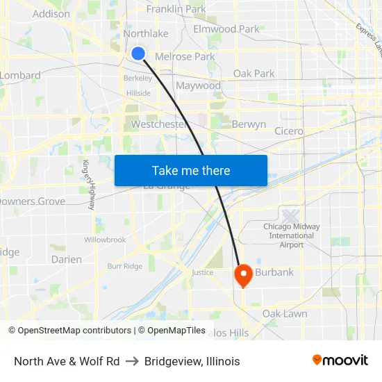 North Ave & Wolf Rd to Bridgeview, Illinois map
