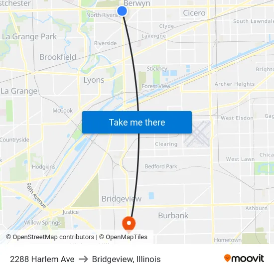2288 Harlem Ave to Bridgeview, Illinois map