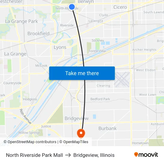 North Riverside Park Mall to Bridgeview, Illinois map