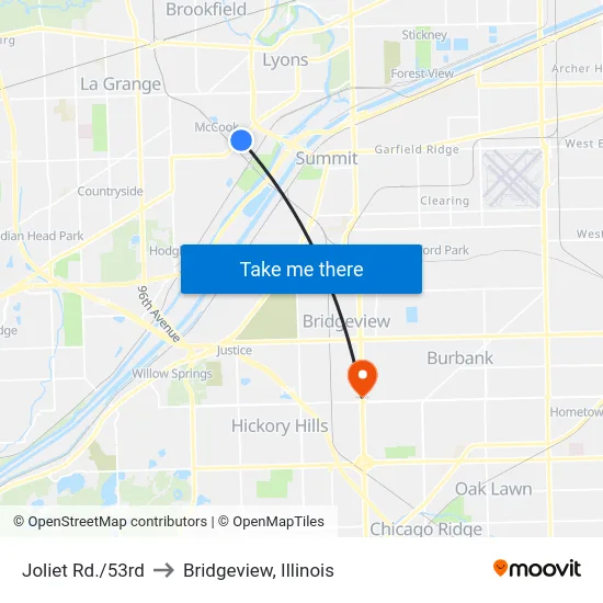 Joliet Rd./53rd to Bridgeview, Illinois map