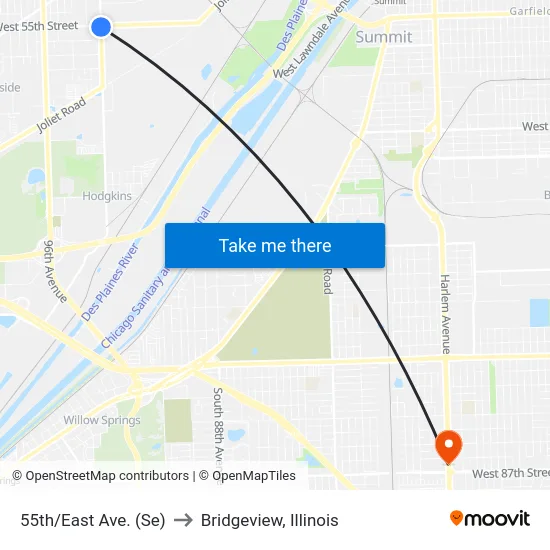 55th/East Ave. (Se) to Bridgeview, Illinois map
