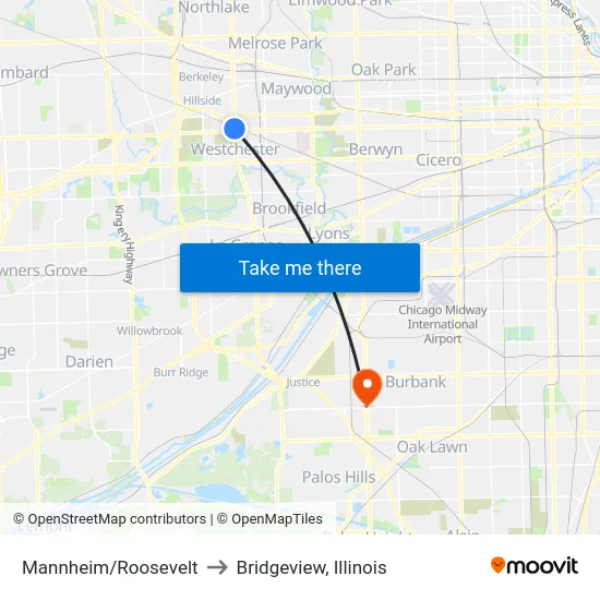 Mannheim/Roosevelt to Bridgeview, Illinois map