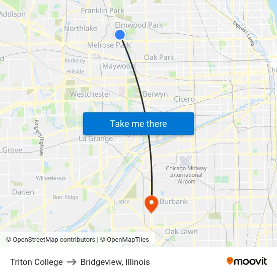 Triton College to Bridgeview, Illinois map