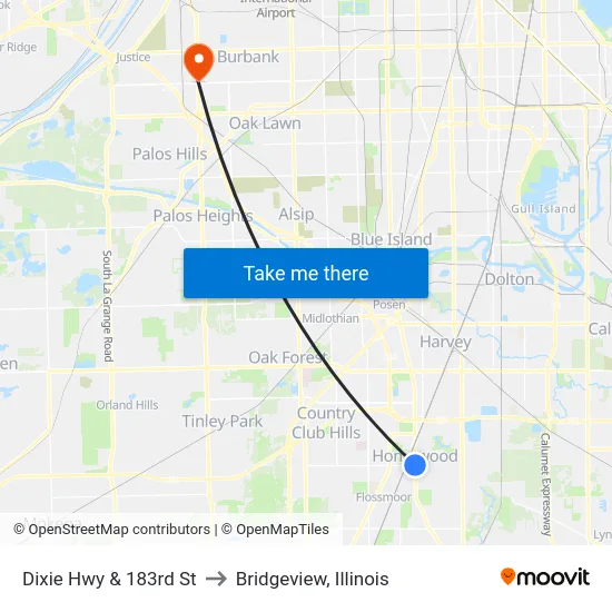 Dixie Hwy & 183rd St to Bridgeview, Illinois map