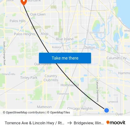 Torrence Ave & Lincoln Hwy / Rte 30 to Bridgeview, Illinois map