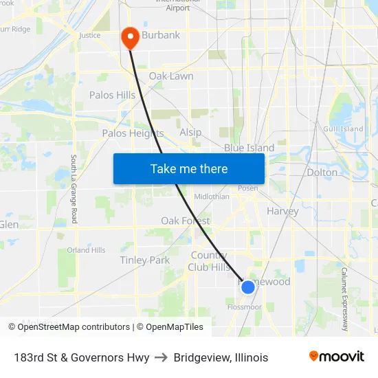 183rd St & Governors Hwy to Bridgeview, Illinois map