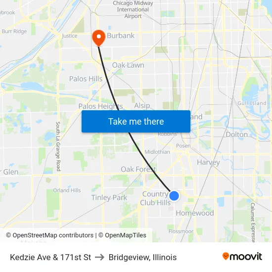 Kedzie Ave & 171st St to Bridgeview, Illinois map