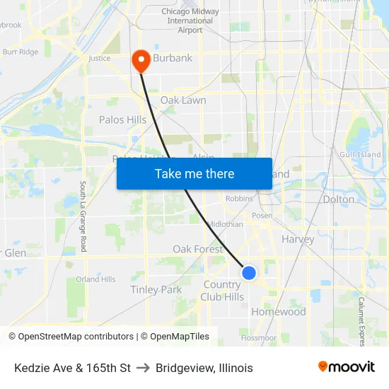 Kedzie Ave & 165th St to Bridgeview, Illinois map