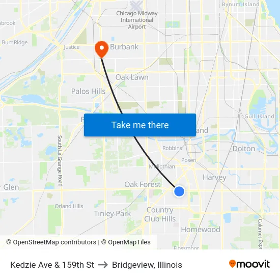 Kedzie Ave & 159th St to Bridgeview, Illinois map