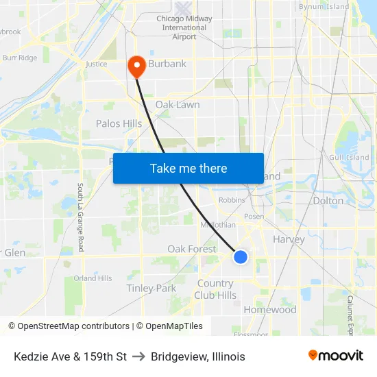 Kedzie Ave & 159th St to Bridgeview, Illinois map