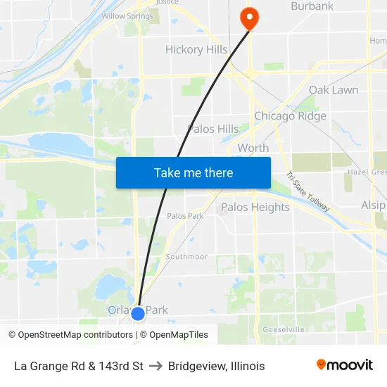La Grange Rd & 143rd St to Bridgeview, Illinois map