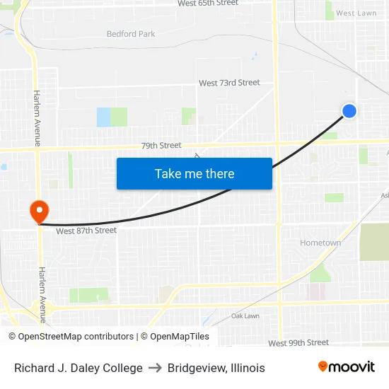 Richard J. Daley College to Bridgeview, Illinois map
