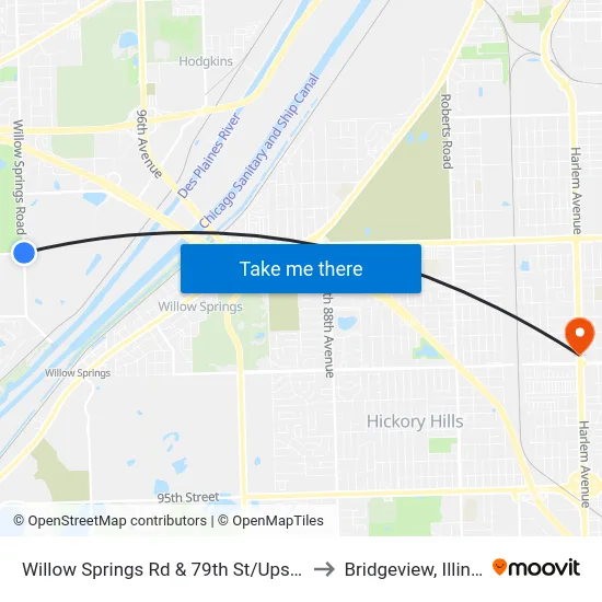Willow Springs Rd & 79th St/Ups Way to Bridgeview, Illinois map