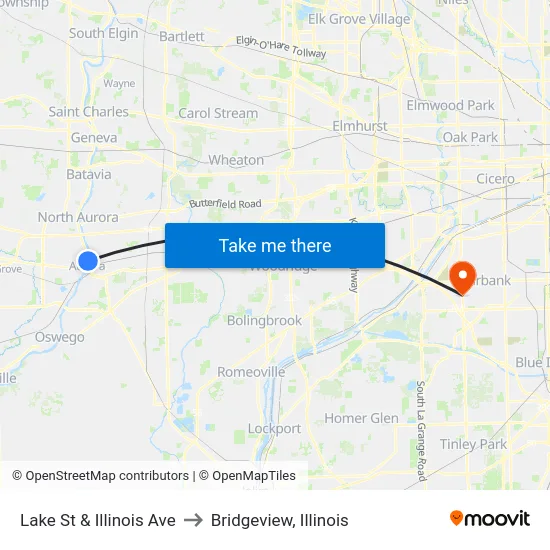 Lake St & Illinois Ave to Bridgeview, Illinois map