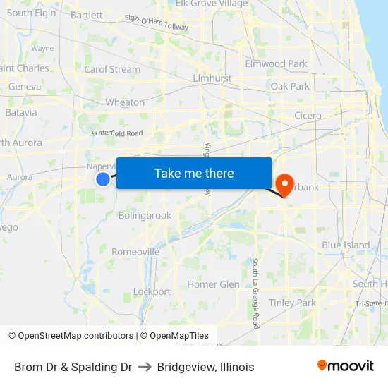 Brom Dr & Spalding Dr to Bridgeview, Illinois map