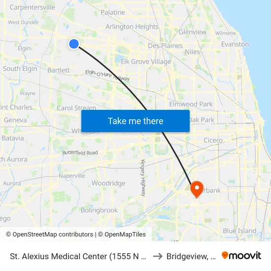 St. Alexius Medical Center (1555 N Barrington Rd) to Bridgeview, Illinois map