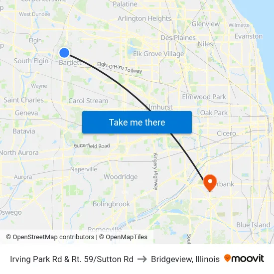 Irving Park Rd & Rt. 59/Sutton Rd to Bridgeview, Illinois map