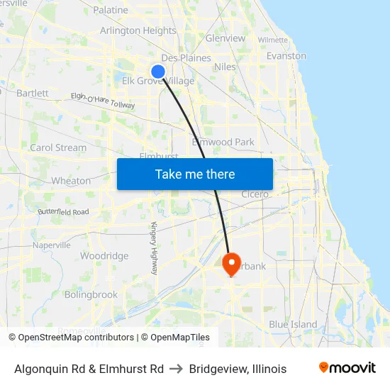 Algonquin Rd & Elmhurst Rd to Bridgeview, Illinois map