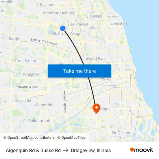 Algonquin Rd & Busse Rd to Bridgeview, Illinois map