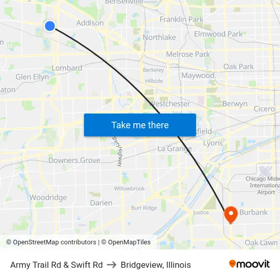 Army Trail Rd & Swift Rd to Bridgeview, Illinois map