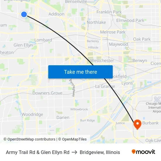 Army Trail Rd & Glen Ellyn Rd to Bridgeview, Illinois map