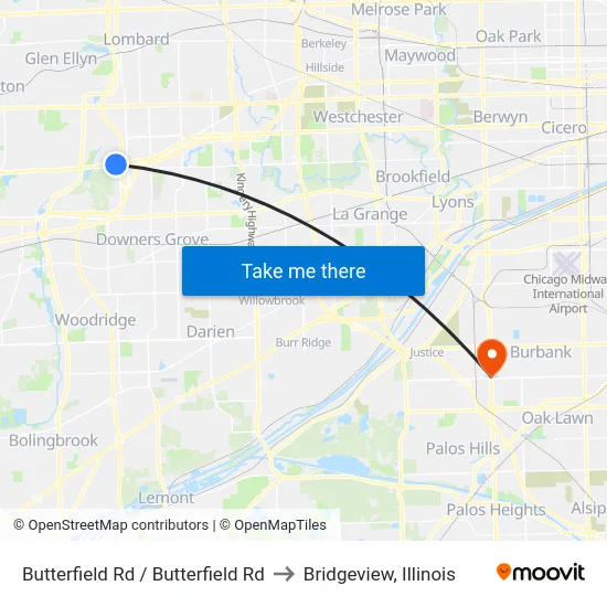 Butterfield Rd / Butterfield Rd to Bridgeview, Illinois map