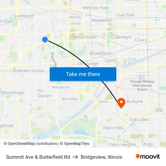 Summit Ave & Butterfield Rd to Bridgeview, Illinois map
