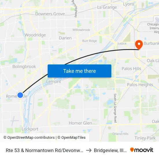 Rte 53 & Normantown Rd/Devonwood Ave to Bridgeview, Illinois map