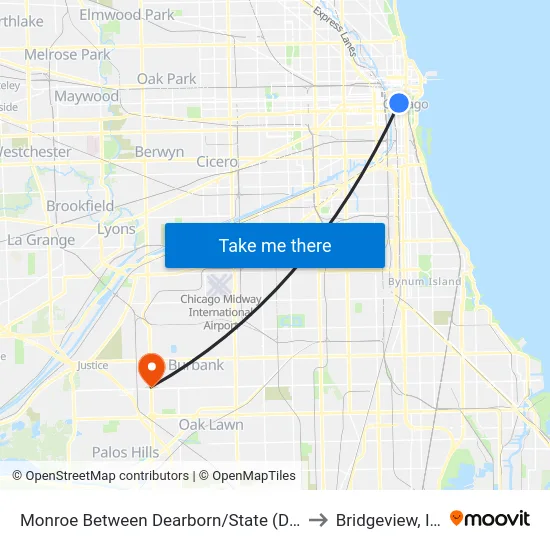 Monroe Between Dearborn/State (Drop Off Only) to Bridgeview, Illinois map