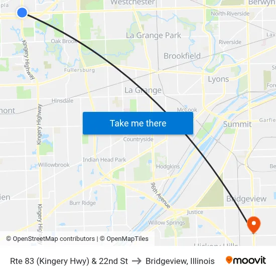 Rte 83 (Kingery Hwy) & 22nd St to Bridgeview, Illinois map