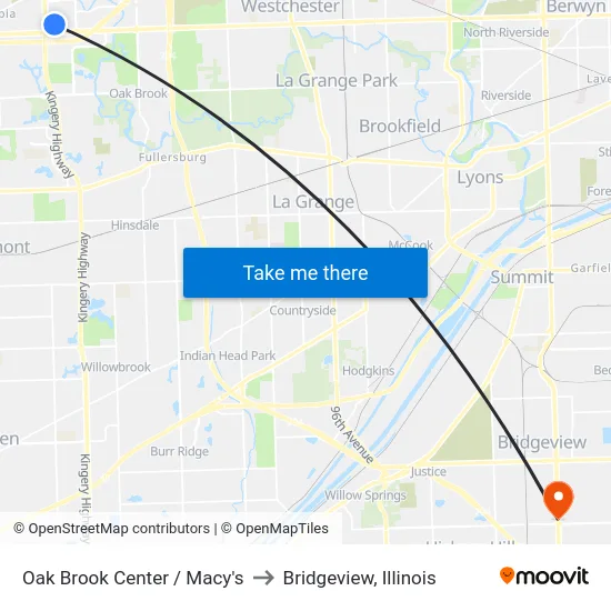 Oak Brook Center / Macy's to Bridgeview, Illinois map
