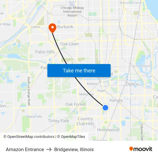 Amazon Entrance to Bridgeview, Illinois map