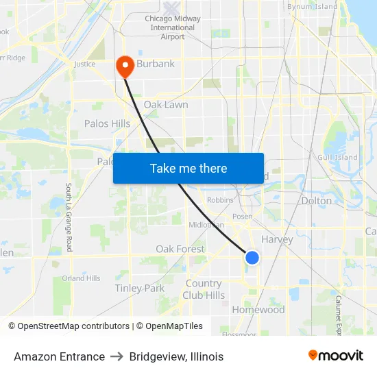 Amazon Entrance to Bridgeview, Illinois map