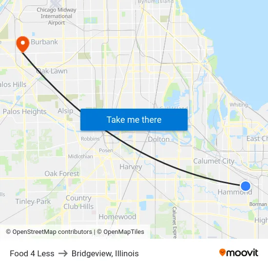 Food 4 Less to Bridgeview, Illinois map
