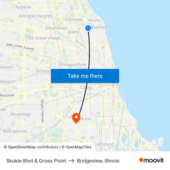 Skokie Blvd & Gross Point to Bridgeview, Illinois map