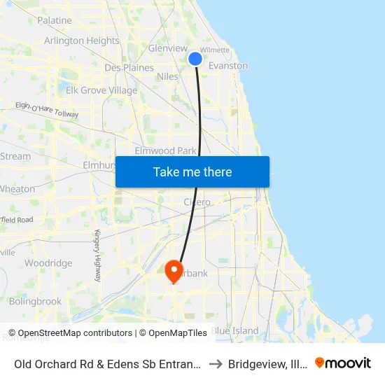 Old Orchard Rd & Edens Sb Entrance Ramp to Bridgeview, Illinois map