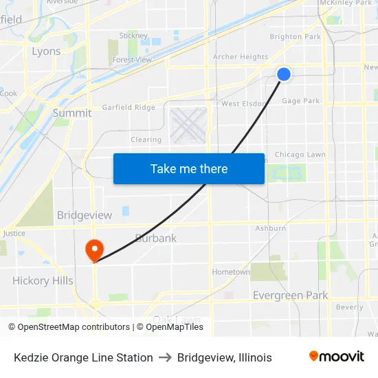 Kedzie Orange Line Station to Bridgeview, Illinois map