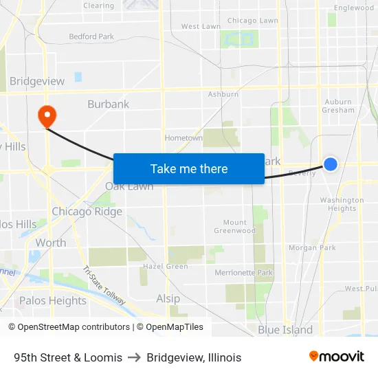 95th Street & Loomis to Bridgeview, Illinois map