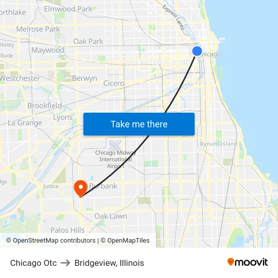 Chicago Otc to Bridgeview, Illinois map