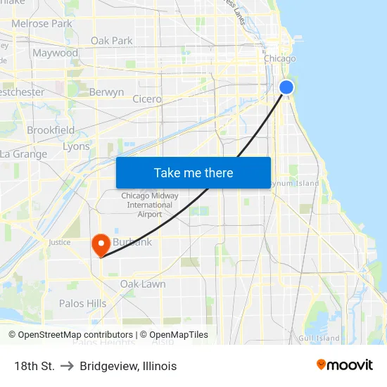 18th St. to Bridgeview, Illinois map