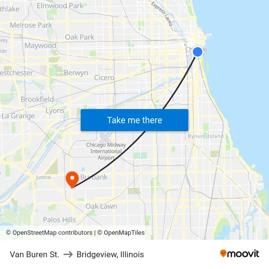 Van Buren St. to Bridgeview, Illinois map