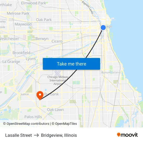 Lasalle Street to Bridgeview, Illinois map