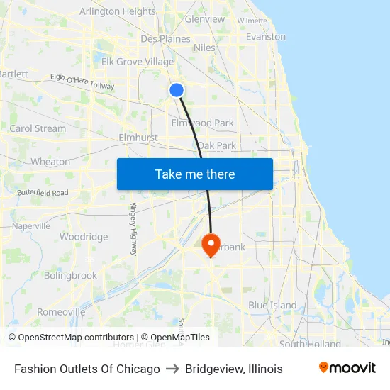 Fashion Outlets Of Chicago to Bridgeview, Illinois map