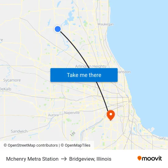 Mchenry Metra Station to Bridgeview, Illinois map