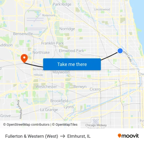 Fullerton & Western (West) to Elmhurst, IL map