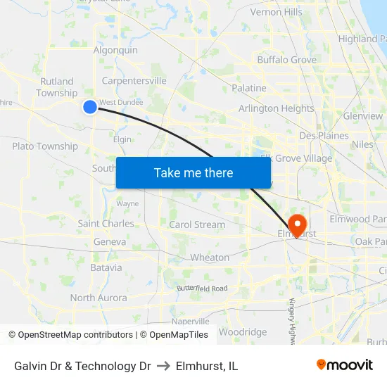 Galvin Dr & Technology Dr to Elmhurst, IL map