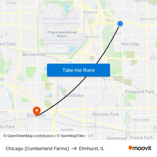 Chicago (Cumberland Farms) to Elmhurst, IL map